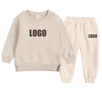 China 2021 New Breathable Baby Clothes High Quality Unisex Comfortable Sports Suit Solid Color Fleece Baby Kids Winter Clothing Set Two-Piece Tracksuit for sale