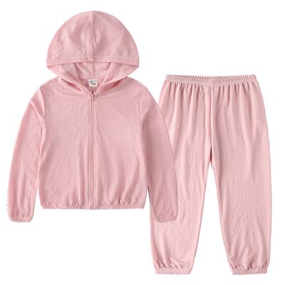 China Casual Kids Summer Teams Sun Kids Wear Girls Hooded Clothing Boys Pants Protective Zipper Sweatsuit Pant Two Piece Set for sale