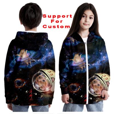 China 3d print custom anti-shrink hoodie girl's breath blast printed children's sweatshirt for boy's casual 3d fashion hooded with zipper kids for sale