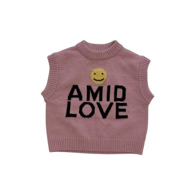 China Spring and autumn anti-shrink custom vest kids knit sweater clothes casual letters jacquard pullover sweater children for sale