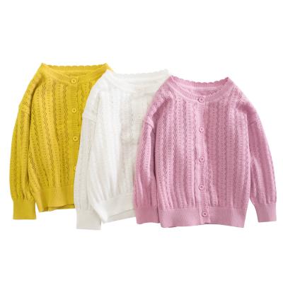 China New design winter wholesale anti-shrink cotton kids knitted sweater girl plain knitted sweater solid cardigan for sale