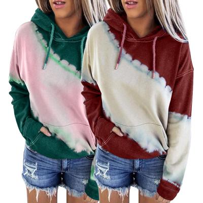 China Autumn Winter Clothes Ladies Pullover Hoodie Custom Anti-wrinkle 2021 Long Sleeve Full Women's Femme Pocket Tie Dye Hoodie for sale