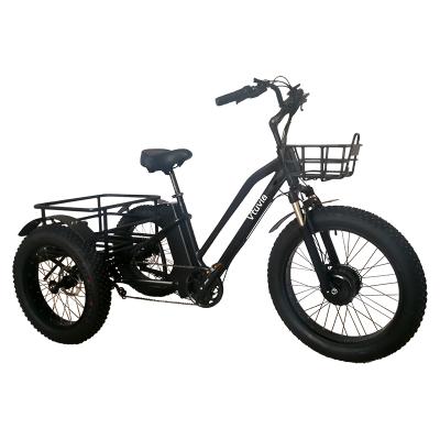 China VTUVIA /20' Inch Fat Tire 3 Wheel Electric Bicycle Three Wheels Adult Cargo Electric Bike With Basket for sale