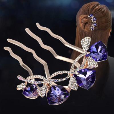 China Blue Stone Graceful Hair Bun Ladies Hairpin Jewelry Women Fashion Classic Back Hair Clasp Hair Comb for sale