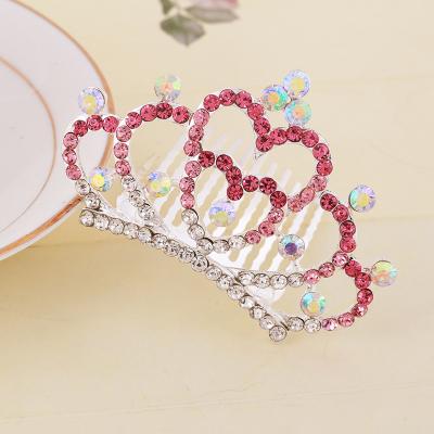 China Wholesale Girls Tiara Hair Comb Of Alloy Kids Princess Colorful Rhinestone Crown Children Hair Accessories for sale