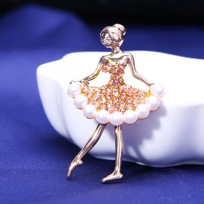 China FASHIONABLE Hot Selling Small Brooch New Korean Handmade Pearl Skirt Rhinestone Style Pin Accessories for sale