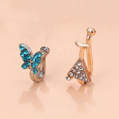 China European FASHIONABLE Butterfly Nose Ring Jewelry Colorful Butterfly Inlaid Unpunched Clip African Diamond Nose Accessory Full Crystal for sale