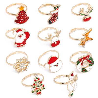 China FASHIONABLE Hot Sale Elk Christmas Tree Ring Colorful Christmas Elements Exquisite Ring for sale