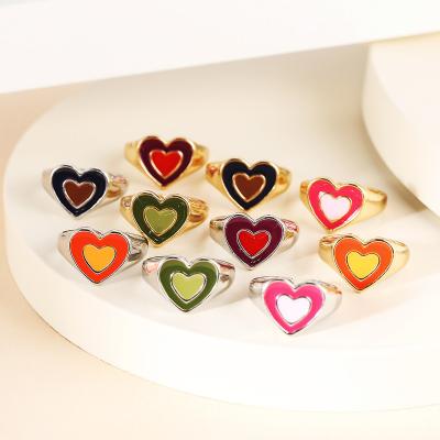 China New FASHIONABLE Creative Gold Plated Seal Ring Oil Dropping Double Heart Chunky Heart Ring for sale