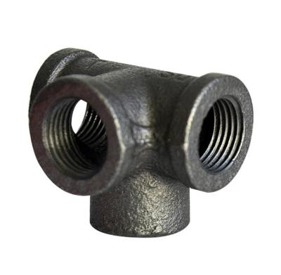 China Malleable Iron Pipe Fittings Side Outlet Through Tee 90 Degree Elbow Female Threaded Black Malleable Iron Pipe Fittings Casting Crafts for sale