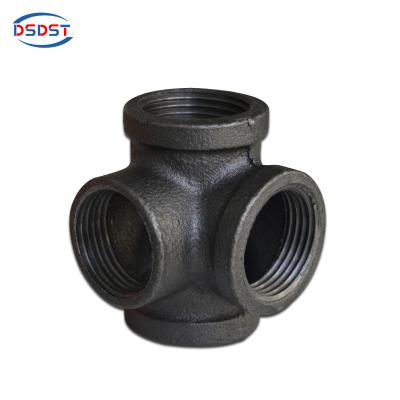 China Decoration 223 Malleable Iron Pipe Outlet Fittings Black Cast Iron Handwork Tee 4 Side Way 1/2