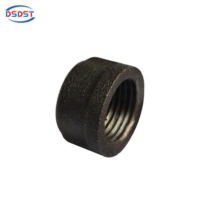 China Retro Industrial Product Accessories / Decoration Equal Black Malleable Iron Caps Beaded Banded Female Thread Round Pipe Plugs Liner Fittings for sale