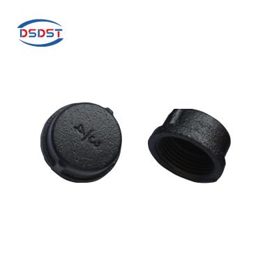 China Black Retro Industrial Product Accessories/Decoration Malleable Iron Hexagon Cap Pipe Nipples Head Covers 300 Style Retro Industrial Pipe Fittings for sale