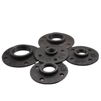 China Retro Industrial Product Accessories / Retro Cast Iron Black Malleable Pipe Fittings Decoration Industry Thread 4 Hole Floor Flange For Furniture Decorate for sale