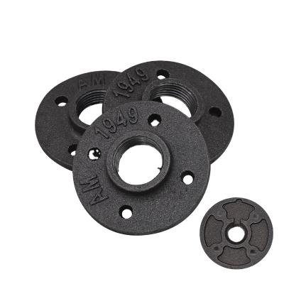 China Retro Industrial Product Accessories Floor / Decoration DSDST 4 Holes Flange Fittings Black Cast Iron Malleable Iron Pipe Pumbing Fittings for sale