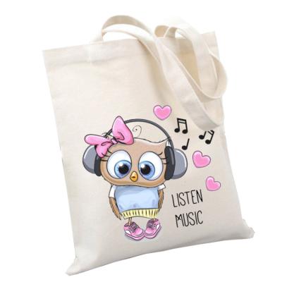 China Wholesale Portable Reusable Foldable Shopping Handled Grocery Bag Canvas Tote Bag With Pink Cartoon Logo Printed Custom Made for sale