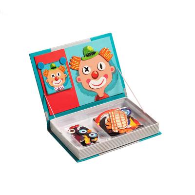 China OEM Crazy Faces Magnetic Book Wood Jigsaw Puzzles Play Box For 3 Year Olds Children for sale