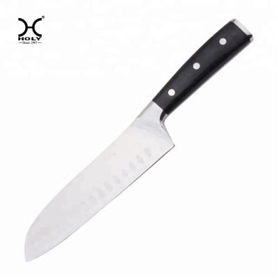 China Sustainable 7 Inch Japanese Santoku Knife With Rivets And Pakka Wood Handle for sale