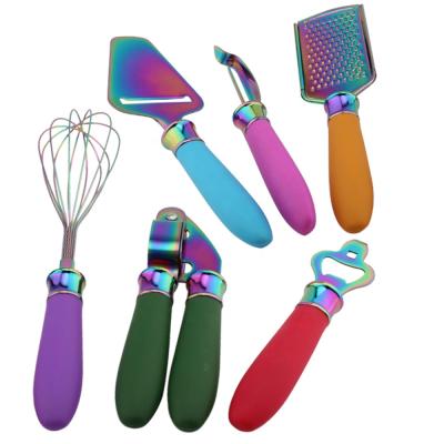 China Sustainable Colored Silicone Handle And Colored Titanium Kitchen Instrument for sale