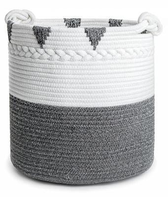 China Modern Amazon Hot Sale Cotton Rope Laundry Bag Storage Basket With Handles for sale