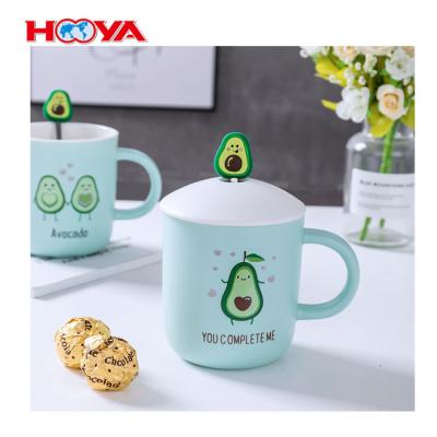 China Best Selling Disposable Funny Avocado Pattern Ceramic Cups And Mugs Coffee With Lid for sale