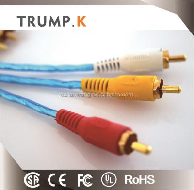 China Speaker double ended rca 3 cable red white yellow with ground wire for DVD VCD for sale