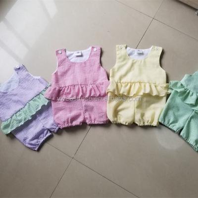 China 2020 Casual Newly Made Cotton Seersucker Swimsuit Colorful Fashion Wholesale Baby Ruffle Romper Girl Clothes for sale