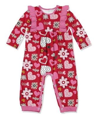 China 2022 Valentine's Day Print Heart Washable Long Sleeve Ruffle Baby Romper Kids Rompers for sale