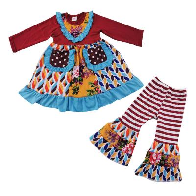 China 2019 Casual Newborn Babies Clothes Sets Wine Floral Top Ruffle Pants Kids Clothing Set for sale