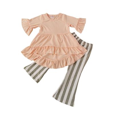 China 2019 Newly Arrival Baby Autumn Outfits Long Sleeve Yellow Stripe Casual Floral Kids Boutique Outfits for sale