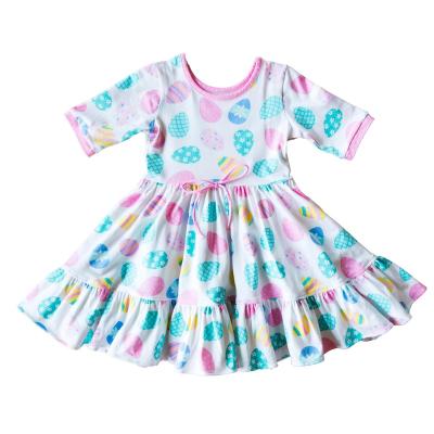 China 2022 New Easter Girl Customized Washable Short Sleeve Easter Egg Print Ruffle Edge Children Kids Dress Cute Girls Dressing Sets for sale