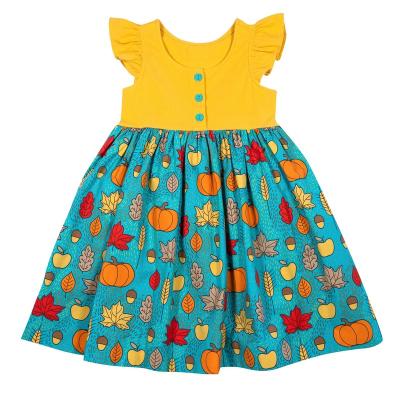 China Washable Halloween Theme Pumpkin Print Kids Dress Small Flying Sleeves Ruffles Retro Baby Dresses Party Vitality Girls Dresses for sale