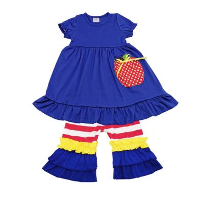 China Vintage Spring And Summer Back To School Girls Outfits Apple Applique Kids Clothes for sale