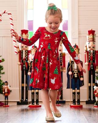 China Hot Selling Vintage Kids Christmas Dress Nutcracker Pattern Dresses Design Winter Girls Dresses for sale