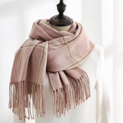 China Winter thick scarf Cachecol xales stripe style women high quality cashmere material checked plaid pashmina shawls for sale