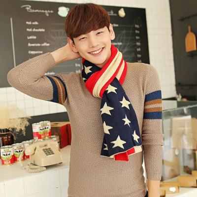 China Hot Selling Amazon Design 100% Classic Acrylic Scarf Winter Long American Flag Knitted Men Scarf for sale