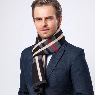 China Neck Warmer Homens Fleece Material Stripe And Checked Design Fashion Mens Scarf for sale