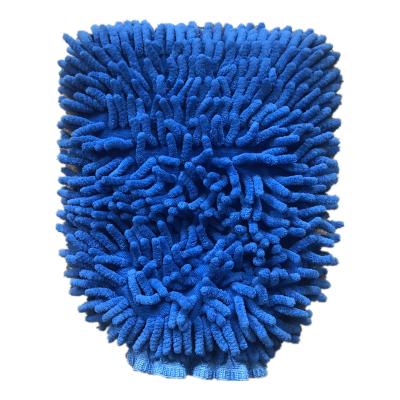 China Blue Modern Life Microfiber Chenille Car Wash Glove Car Wash Cleaning Wax Glove Blue Glove for sale