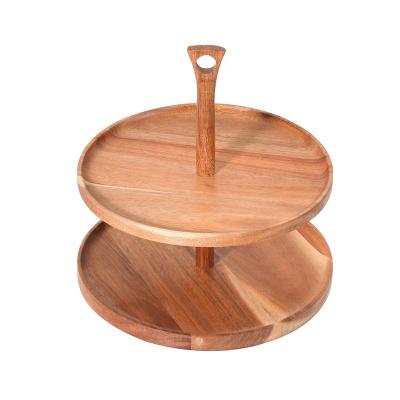 China Modern Hotel Kitchen Restaurant Round Serving Tray Simple Design Wooden Vintage Wooden 2 Tier Serving Tray for sale