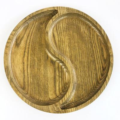 China Sustainable Wooden Charger Dishes Round Shape And Cultery Wooden Dish Set For Serving for sale