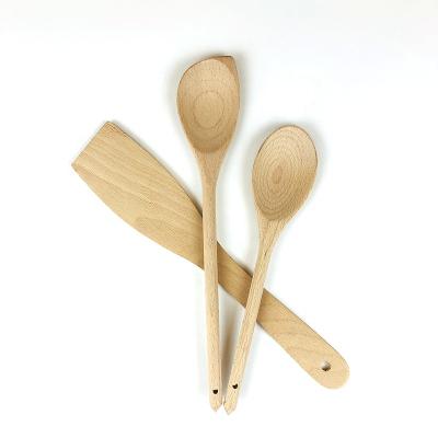 China Beech Wood Sustainable High Quality Kitchen Tools Wooden Flat Soup Spoon Spatula Cookware Set for sale