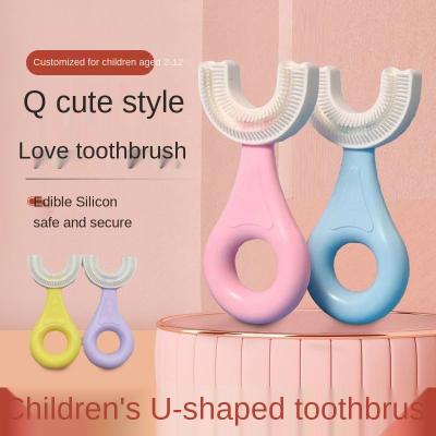 China ChildrenUBaby infant2-12Soft disposable toothbrushuShape stiffens silicone in mouth clean toothbrush for kids for sale