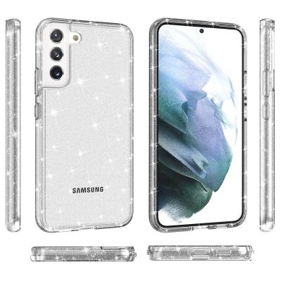 China Glitter TPU Shockproof Glossy Hard PC Case For Samsung S22 S21 Note20 Ultra A53 A33 A13 A03s 5G Bling Shockproof Clear Cover for sale