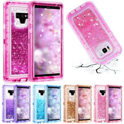 China 3D Glitter Heavy Duty Full Body Case 3 In 1Hybrid 3D Glitter Bling Shimmer Armor Case For Samsung Galaxy S10 S9+ Note 9 8 Shockproof Dynamic Quicksand Phone Case for sale