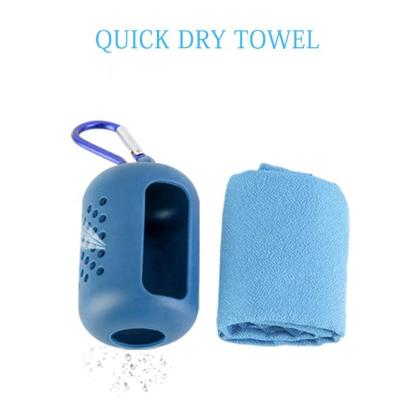 China Yoga Fitness Exercise Gym Travel Quick Dry Towel Compressed Absorbent Sweat Personalized Microfiber Sports Towel With Silicone Box for sale