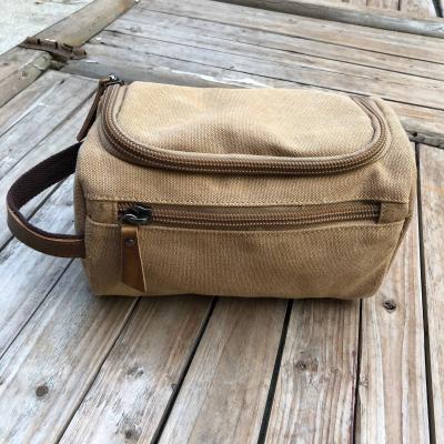 China Amazon Hot Selling Vintage Washed Canvas Shaving Kit Bags Shower Waterproof Toiletry Pouch Bag For Interior Hanging Man Organization Outfits for sale