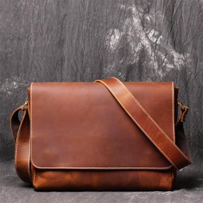 China Laptop Bag For Business In The Running Genuine Leather Leather Messenger Crossbody Shoulder Bags Vintage Men Office Briefcase Crazy Horse Business A4 for sale