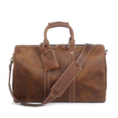 China 2020 Vintage In Stock Crazy Horse Duffel Bag Vintage Cowhide Leather Weekend Genuine Leather Leather Weekend Duffel Bag Large Package for sale