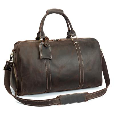 China Vintage In Crazy Stock 100% Genuine Full Grain Leather Men's Horse Laptop Duffel Bag With Shoes Compartment for sale