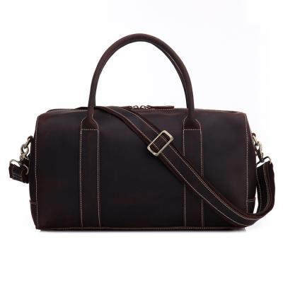 China Vintage In Stock Full Grain Leather Gym Overnight Duffel Bag, Crazy Horse Leather Travel Duffle Weekender Bag for sale